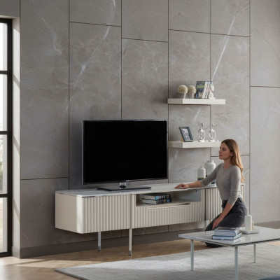 Meuble TV avec 2 étagères Table basse Buffet Table de salon Design moderne en bois