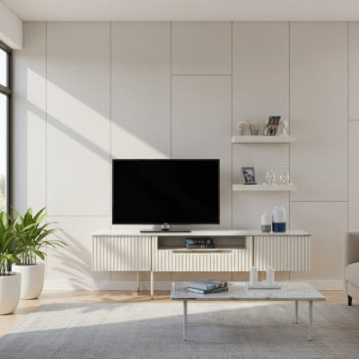 Meuble TV avec 2 étagères Table basse Buffet Table de salon Design moderne en bois