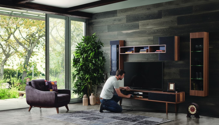 Meuble TV mural de luxe Buffet bas support TV Meuble télé Salon Mobilier armoires murales