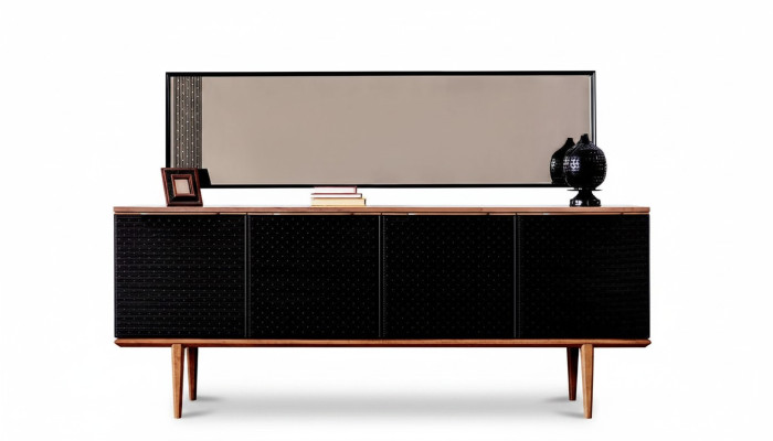 Buffet de luxe avec miroir. Design moderne commodes en bois. Ameublement.