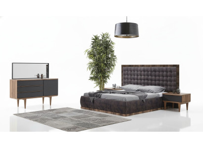 Ensemble de chambre à coucher Lit + 2 tables de chevet + Commode + Miroir Mobilier design 5 pièces
