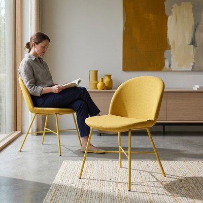 Chaise jaune Salle à manger Siège de luxe Chaises en textile de designer Siège Meubles
