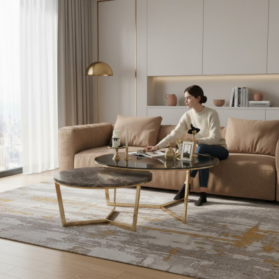 Table basse design Ensemble de 2 tables de salon en acier inoxydable Moderne Tables de luxe Table