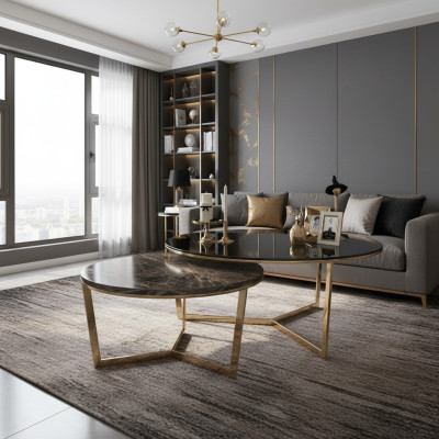 Table basse design Ensemble de 2 tables de salon en acier inoxydable Moderne Tables de luxe Table