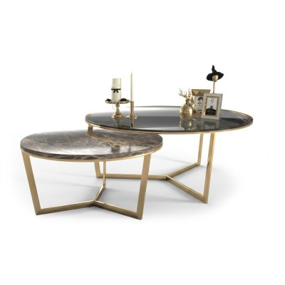 Table basse design Ensemble de 2 tables de salon en acier inoxydable Moderne Tables de luxe Table