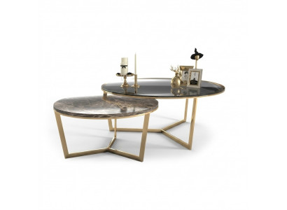 Table basse design Ensemble de 2 tables de salon en acier inoxydable Moderne Tables de luxe Table