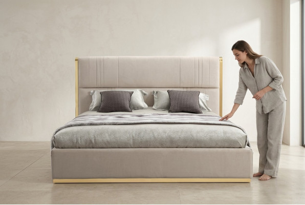 Meubles de lit Beige Design de meubles de chambre Lits Meubles de luxe en bois moderne nouveau