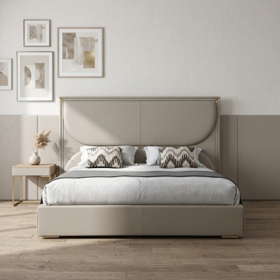 Chambre de luxe Lit Mobilier de designer Lit double Blanc Lits en textile Bois neuf