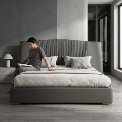 Luxe Lit Lits en bois Cadre de lit Gris Lit double Cadre de lit Lits Lits doubles