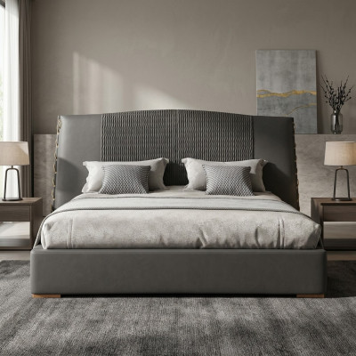Luxe Lit Lits en bois Cadre de lit Gris Lit double Cadre de lit Lits Lits doubles