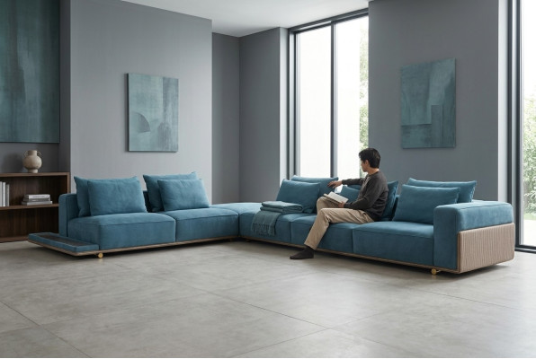 Canapé d'angle bleu en L Canapé Salon Tissu en tissu de luxe Meubles de luxe Design luxueux nouveau