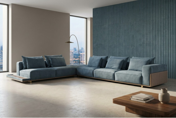Canapé d'angle bleu en L Canapé Salon Tissu en tissu de luxe Meubles de luxe Design luxueux nouveau