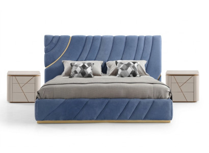 Ensemble de chambre Lit 2x Tables de chevet 3pcs. Bleu neuf Moderne Mobilier complet de luxe