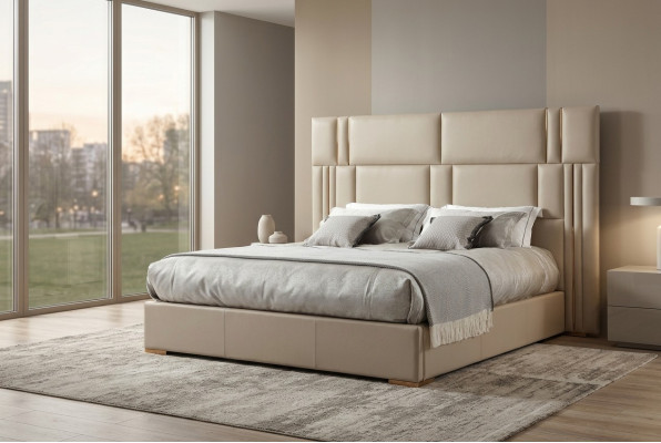 Chambre de luxe Lit Meubles de designer Lit double Blanc Textile Bois neuf