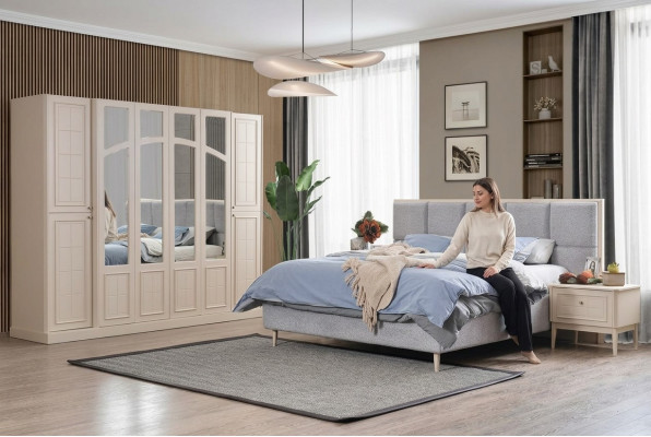 Ensemble de chambre de luxe Complet Lit 2x Table de chevet Armoire Moderne 4 pièces