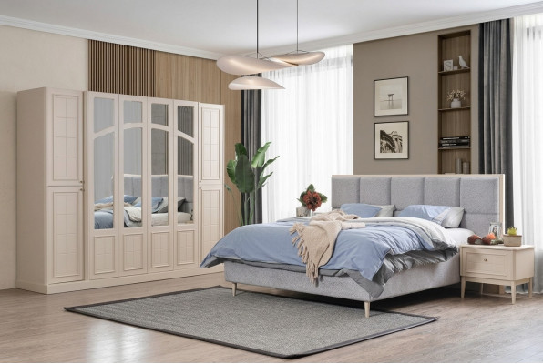 Ensemble de chambre de luxe Complet Lit 2x Table de chevet Armoire Moderne 4 pièces