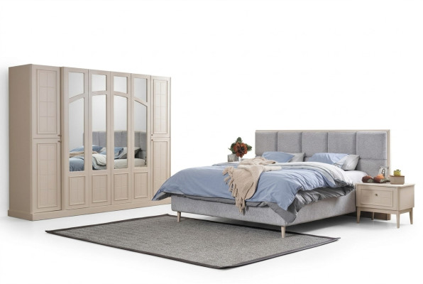Ensemble de chambre de luxe Complet Lit 2x Table de chevet Armoire Moderne 4 pièces