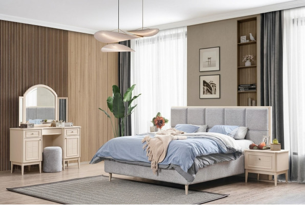 Ensemble complet de meubles de chambre à coucher Lit 2x Table de chevet Coiffeuse 4 pièces nouveau