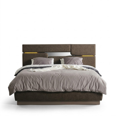 Ensemble de chambre à coucher Lit de luxe couleur marron et 2 tables de chevet 3 pièces nouveau