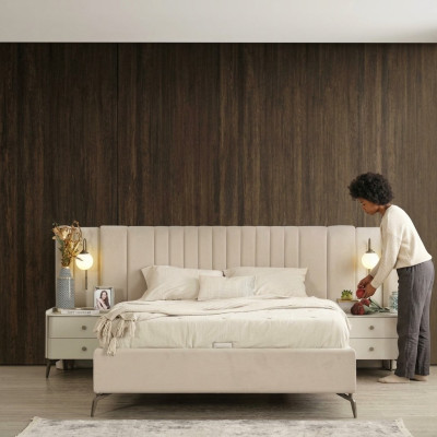 Chambre de luxe Lit et 2 tables de chevet à 3 pièces. Ensemble de meubles design