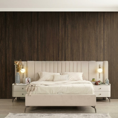 Chambre de luxe Lit et 2 tables de chevet à 3 pièces. Ensemble de meubles design