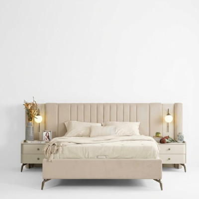Chambre de luxe Lit et 2 tables de chevet à 3 pièces. Ensemble de meubles design
