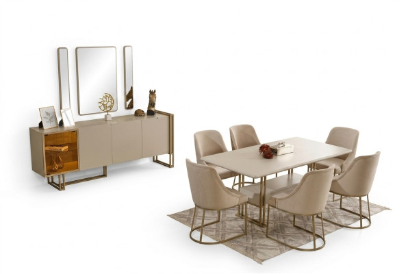 Ensemble de salle à manger de luxe: table à manger + 6 chaises + buffet + 3 miroirs, 11 pièces