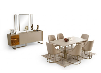Ensemble de salle à manger de luxe: table à manger + 6 chaises + buffet + 3 miroirs, 11 pièces