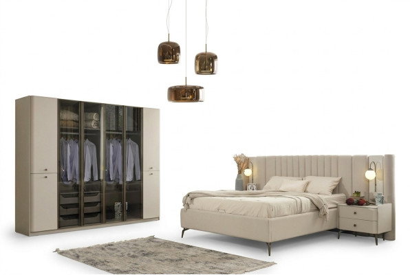 Mobilier de chambre moderne lit design en bois 2x tables de nuit 4 pièces