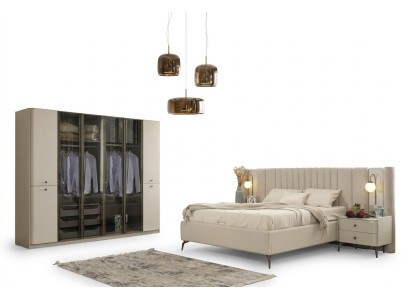 Mobilier de chambre moderne lit design en bois 2x tables de nuit 4 pièces