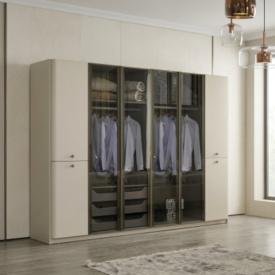 Armoire en verre blanc brillant, armoires design pour chambre, meubles en bois
