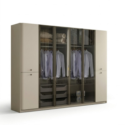 Armoire en verre blanc brillant, armoires design pour chambre, meubles en bois
