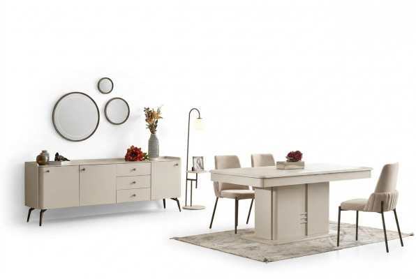 Moderne combinaison de salle à manger table en bois 4x chaises en tissu élégant buffet 6 pièces