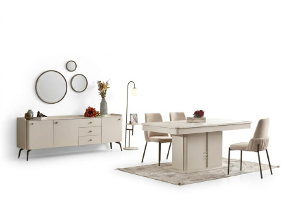 Moderne combinaison de salle à manger table en bois 4x chaises en tissu élégant buffet 6 pièces