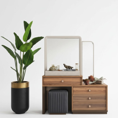Coiffeuse marron de luxe en bois, table de maquillage moderne.