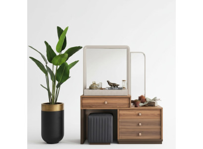 Coiffeuse marron de luxe en bois, table de maquillage moderne.