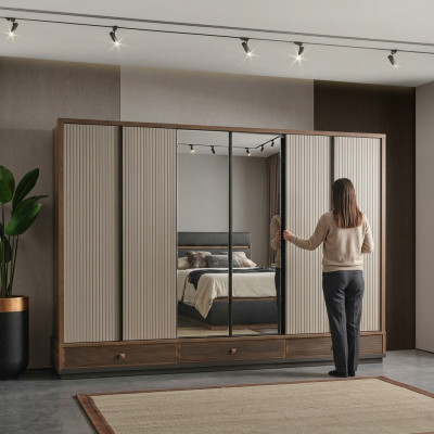 Armoire de chambre beige, designer, armoire en bois, meuble noble, neuf