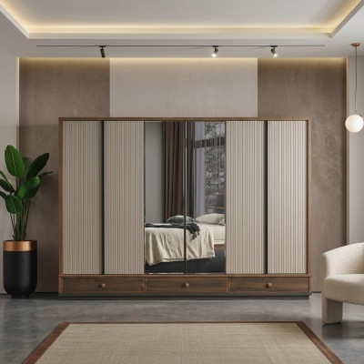 Armoire de chambre beige, designer, armoire en bois, meuble noble, neuf