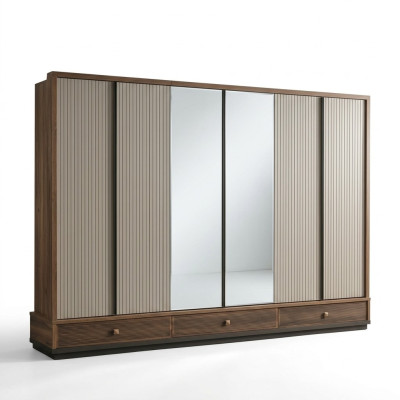 Armoire de chambre beige, designer, armoire en bois, meuble noble, neuf