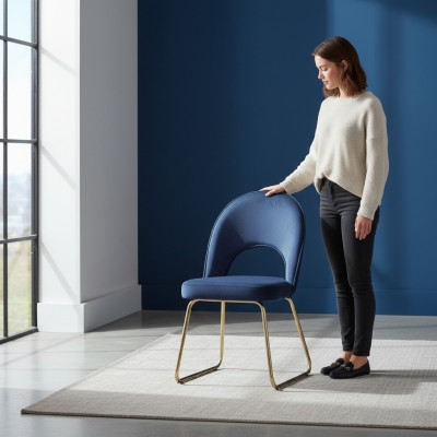 Salle à manger bleue, 6x chaises en bois, fauteuils de luxe, mobilier de salon 6 pièces. Neuf.