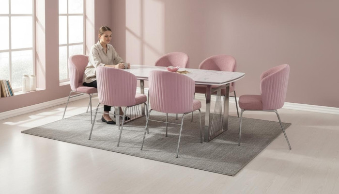 Groupe de salle à manger Table à manger 6x chaises Table moderne Meubles de luxe Salle à manger 7 pièces