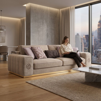 Sofa trois places beige Canapé Salon Mobilier rembourré Ameublement neuf Meubles