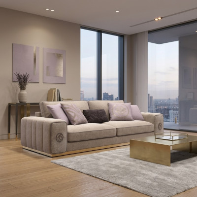 Sofa trois places beige Canapé Salon Mobilier rembourré Ameublement neuf Meubles