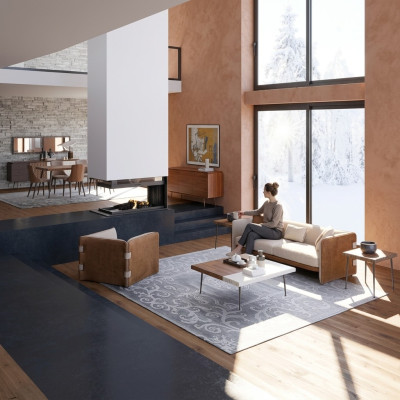 Complétez un ensemble de 5 pièces comprenant un canapé trois places, un fauteuil de luxe, une table basse en bois moderne.