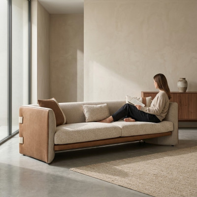 Sofa beige Luxe canapé trois places Mobilier moderne Mobilier rembourré Textile