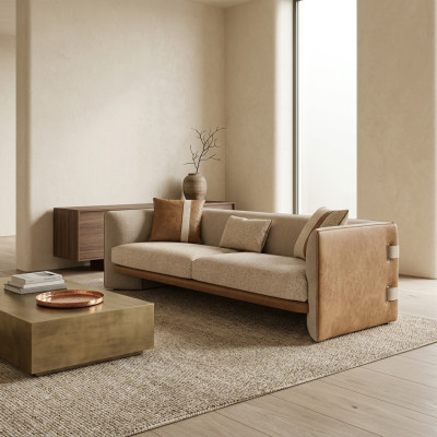 Sofa beige Luxe canapé trois places Mobilier moderne Mobilier rembourré Textile