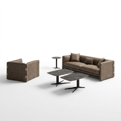 Salle de séjour complète 6 pièces 2x Table basse Mobilier de luxe Canapé  Beige Neuf