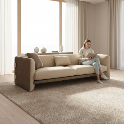 Meubles rembourrés de luxe beige, design moderne, canapé 3 places pour le salon.