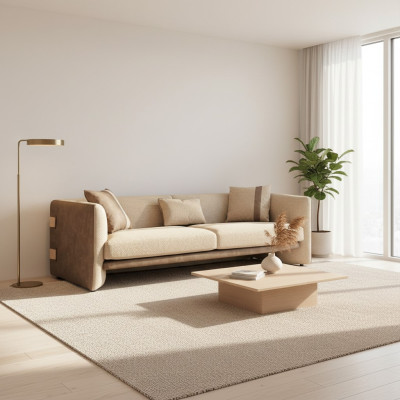 Meubles rembourrés de luxe beige, design moderne, canapé 3 places pour le salon.
