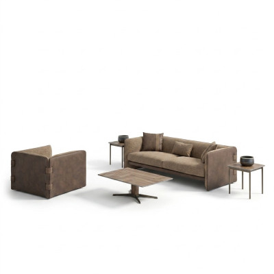 Salon complet canapé trois places mobilier rembourré Fauteuil Design Table basse